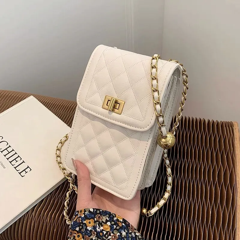 Classic Quilted Vegan Leather Mini Handphone Chain Bag