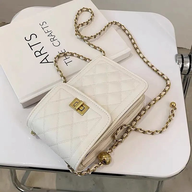 Classic Quilted Vegan Leather Mini Handphone Chain Bag