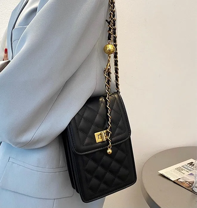 Classic Quilted Vegan Leather Mini Handphone Chain Bag