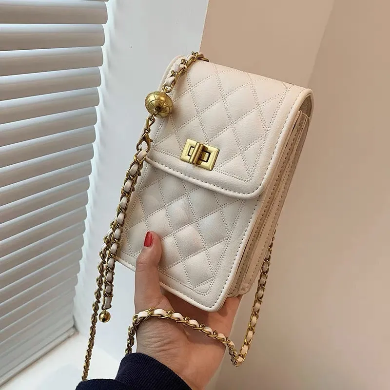 Classic Quilted Vegan Leather Mini Handphone Chain Bag