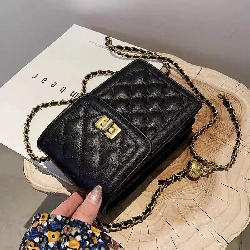 Classic Quilted Vegan Leather Mini Handphone Chain Bag