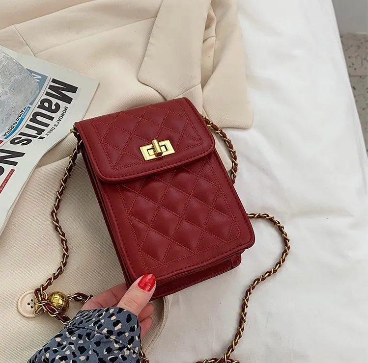 Classic Quilted Vegan Leather Mini Handphone Chain Bag