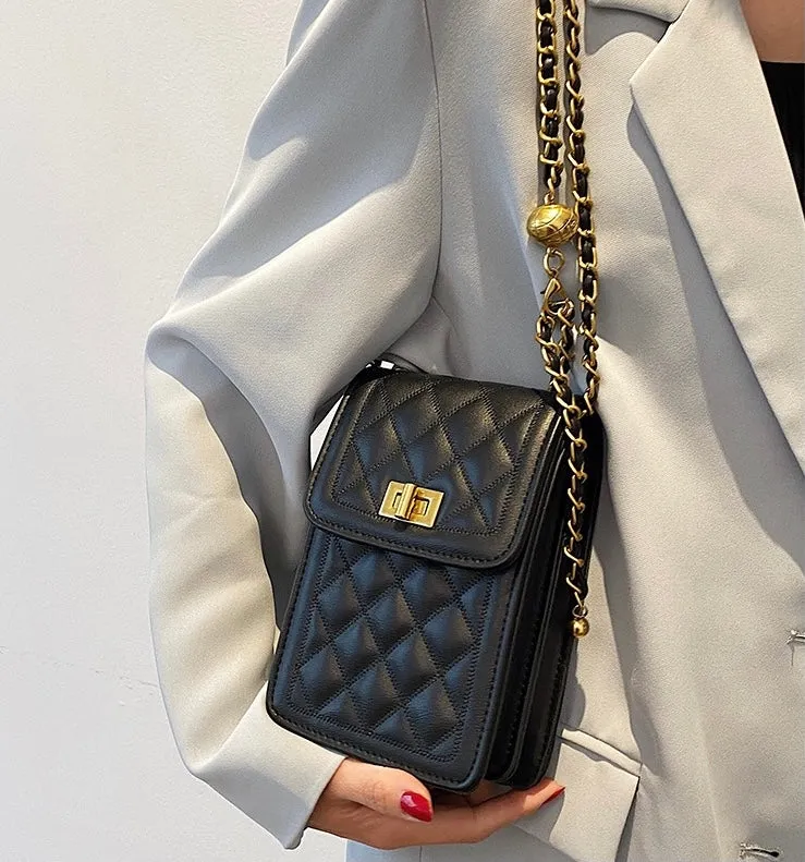 Classic Quilted Vegan Leather Mini Handphone Chain Bag