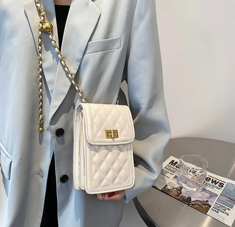 Classic Quilted Vegan Leather Mini Handphone Chain Bag