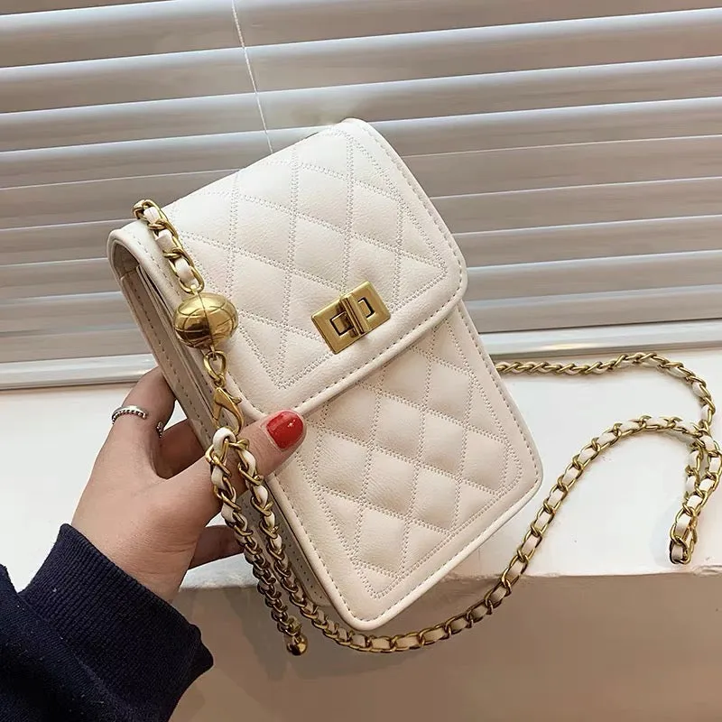 Classic Quilted Vegan Leather Mini Handphone Chain Bag