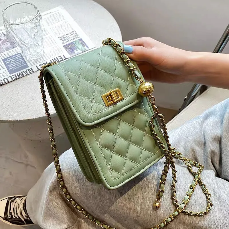 Classic Quilted Vegan Leather Mini Handphone Chain Bag