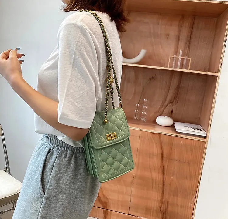 Classic Quilted Vegan Leather Mini Handphone Chain Bag
