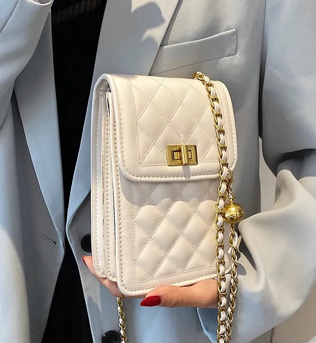 Classic Quilted Vegan Leather Mini Handphone Chain Bag