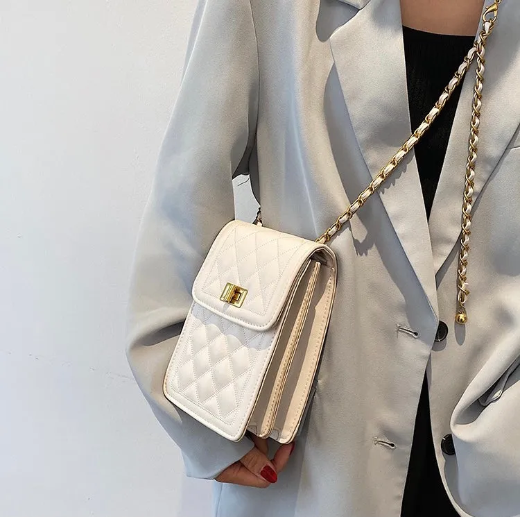 Classic Quilted Vegan Leather Mini Handphone Chain Bag