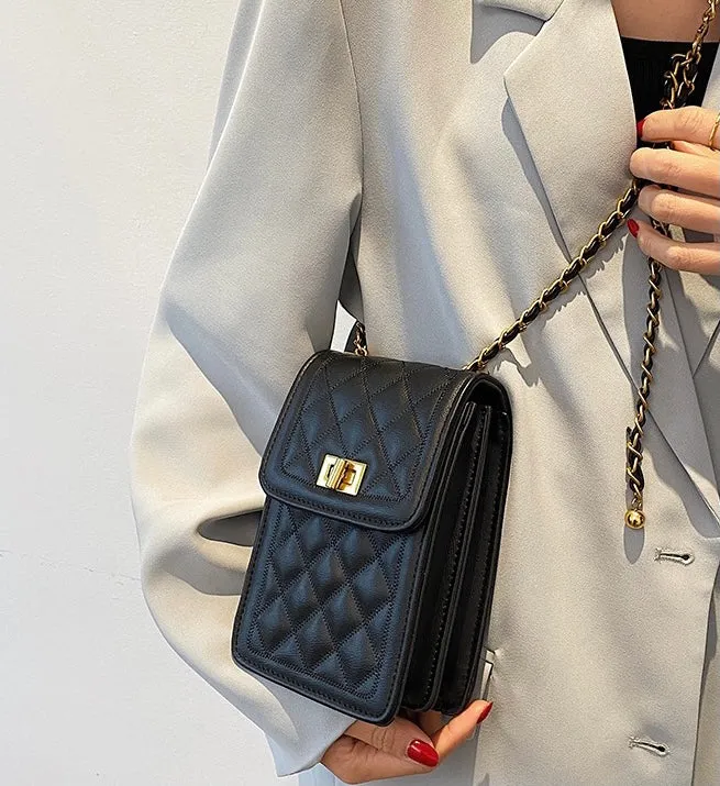 Classic Quilted Vegan Leather Mini Handphone Chain Bag