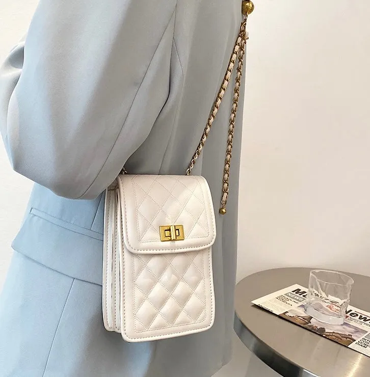 Classic Quilted Vegan Leather Mini Handphone Chain Bag
