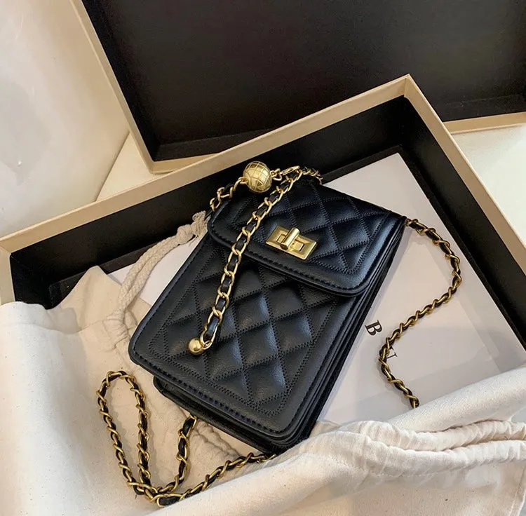 Classic Quilted Vegan Leather Mini Handphone Chain Bag