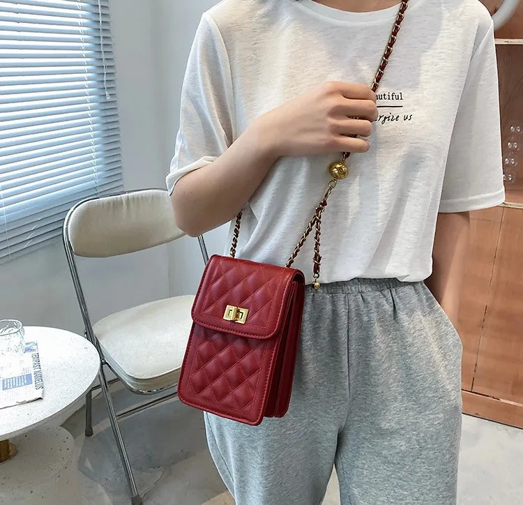 Classic Quilted Vegan Leather Mini Handphone Chain Bag