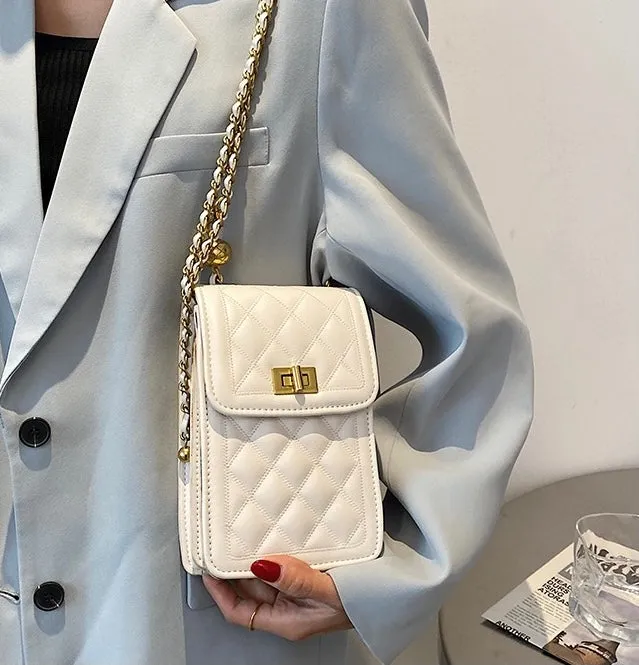 Classic Quilted Vegan Leather Mini Handphone Chain Bag