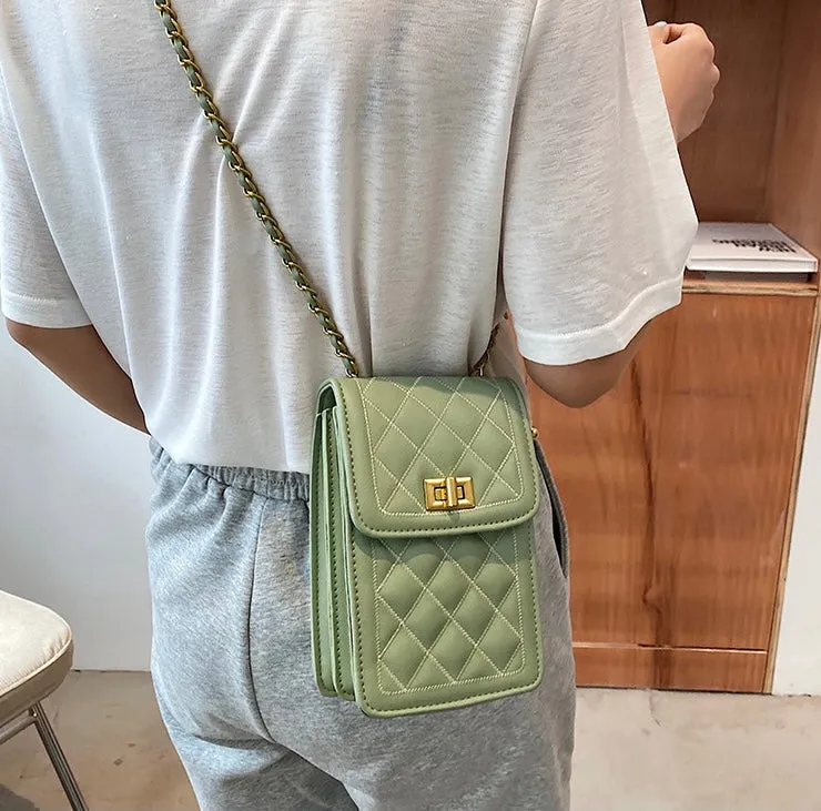 Classic Quilted Vegan Leather Mini Handphone Chain Bag