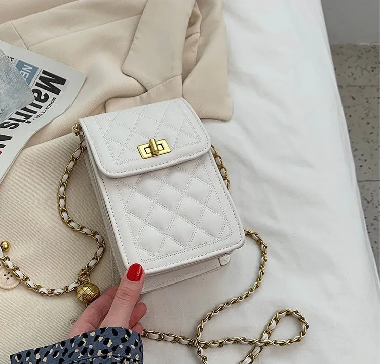 Classic Quilted Vegan Leather Mini Handphone Chain Bag