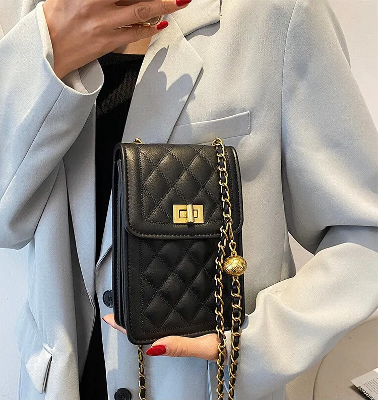Classic Quilted Vegan Leather Mini Handphone Chain Bag