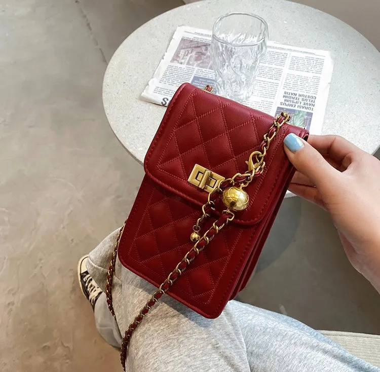 Classic Quilted Vegan Leather Mini Handphone Chain Bag
