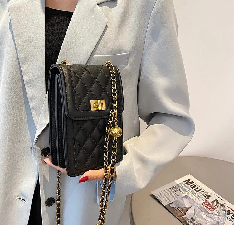 Classic Quilted Vegan Leather Mini Handphone Chain Bag