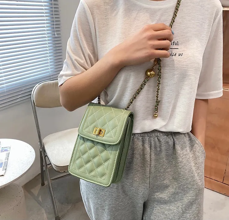 Classic Quilted Vegan Leather Mini Handphone Chain Bag
