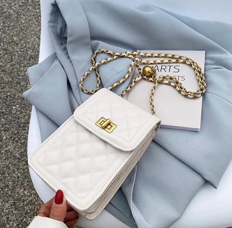 Classic Quilted Vegan Leather Mini Handphone Chain Bag