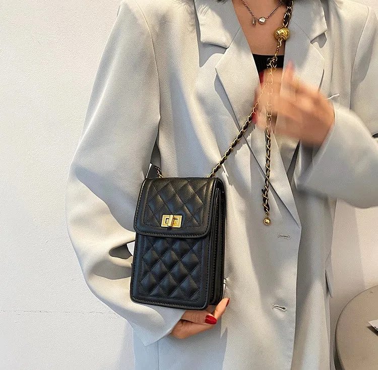 Classic Quilted Vegan Leather Mini Handphone Chain Bag