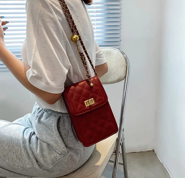 Classic Quilted Vegan Leather Mini Handphone Chain Bag