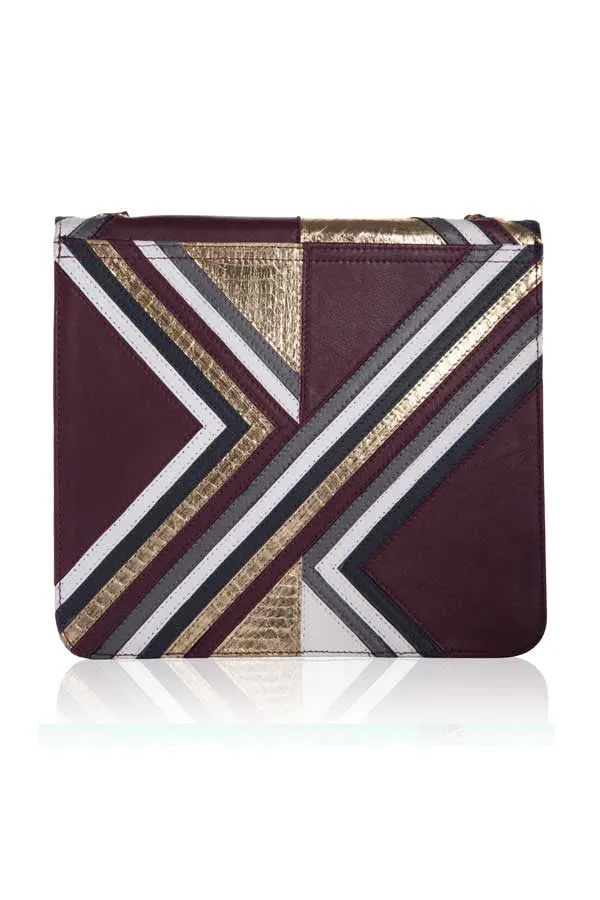 Cross Body Graphic Satchel Bag in Plum Leather