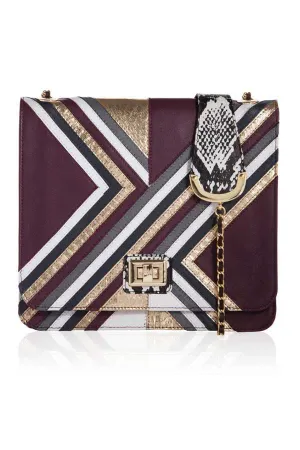 Cross Body Graphic Satchel Bag in Plum Leather