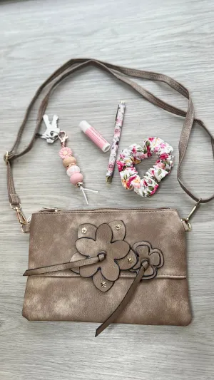 Crossbody Bag - Flower Zip - Brown