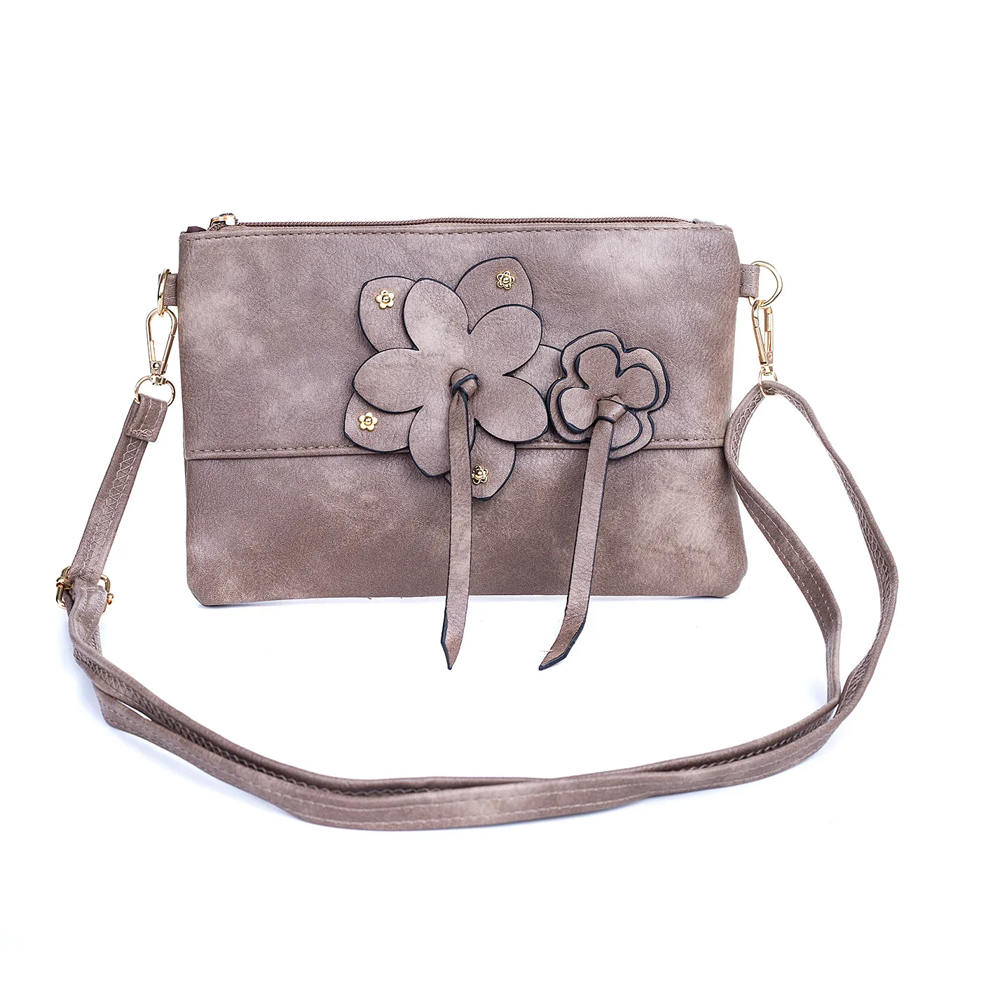 Crossbody Bag - Flower Zip - Brown