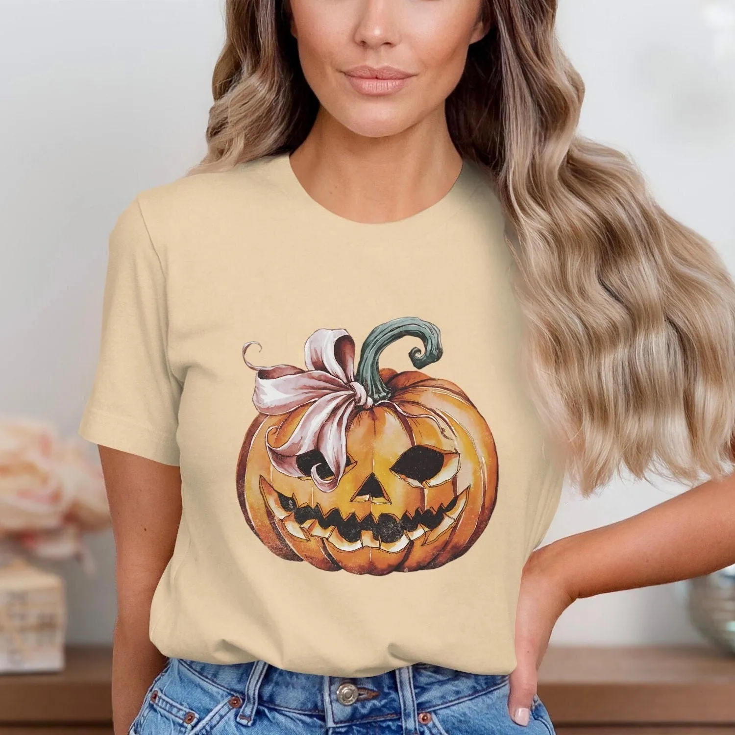Cute Pumpkin T-Shirt, Coquette Fashion Graphic Tee, Women's Halloween Shirt, Trendy Fall Apparel, Spooky Season Sweatshirt
