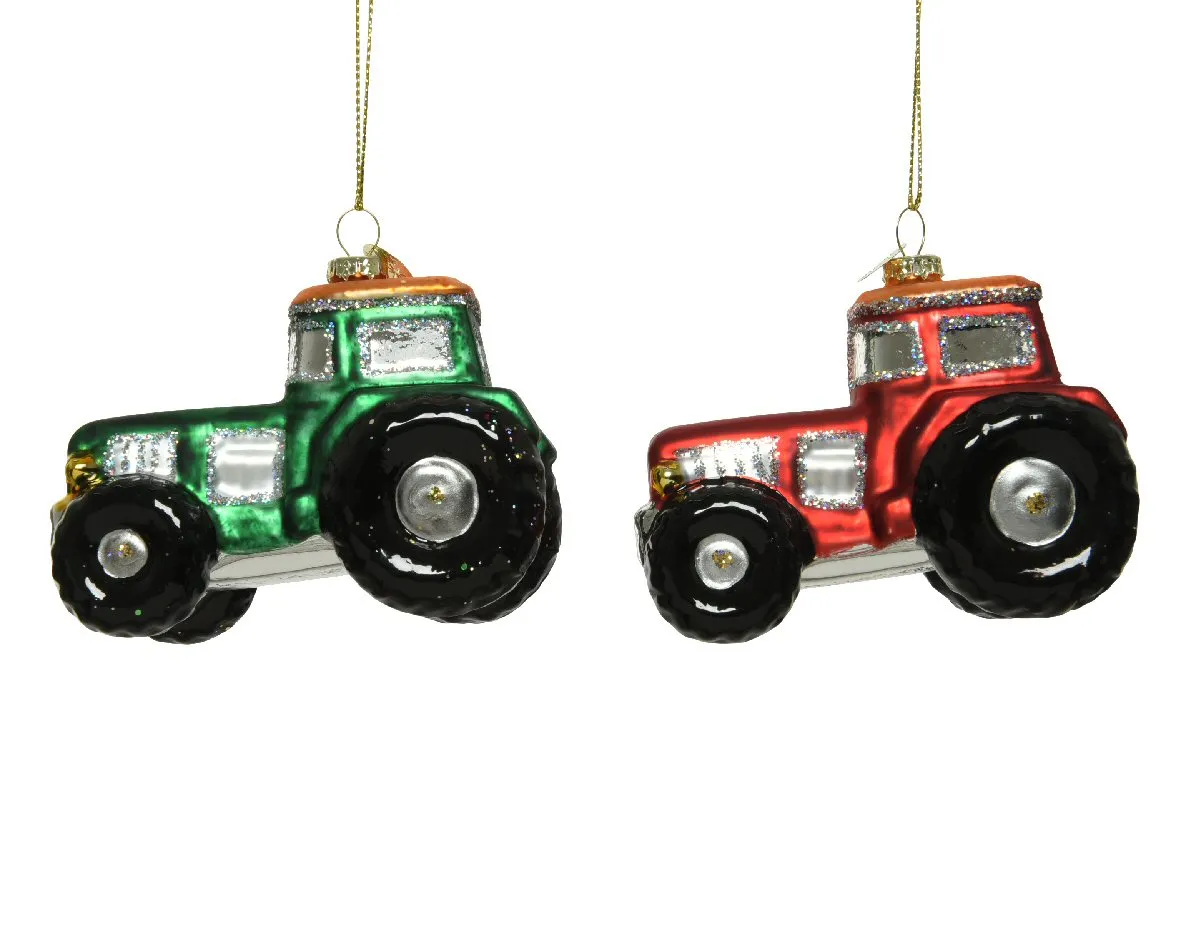 Decoris 9.5cm Tractor Glass Tree Decoration