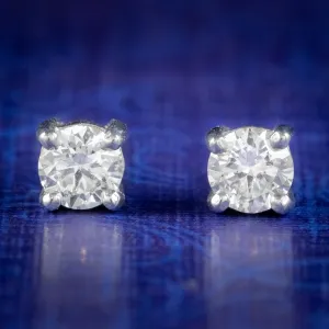 Diamond Solitaire Stud Earrings 18ct White Gold 0.70ct Of Diamond