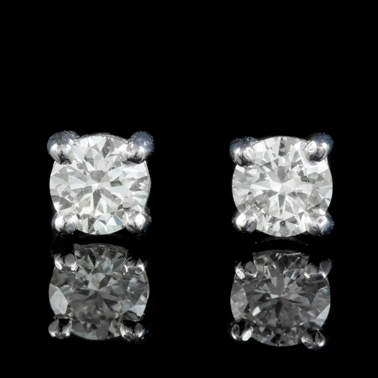 Diamond Solitaire Stud Earrings 18ct White Gold 0.70ct Of Diamond
