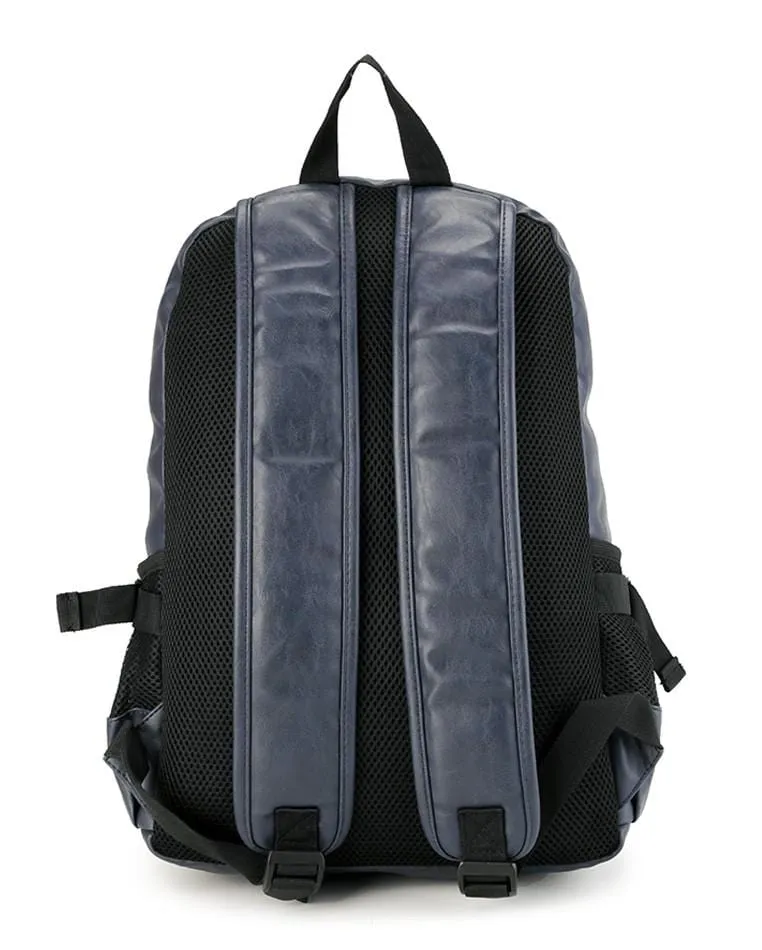 Distressed Leather Mesh Backpack - Navy