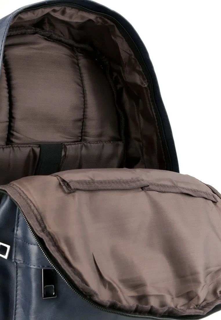Distressed Leather Mesh Backpack - Navy