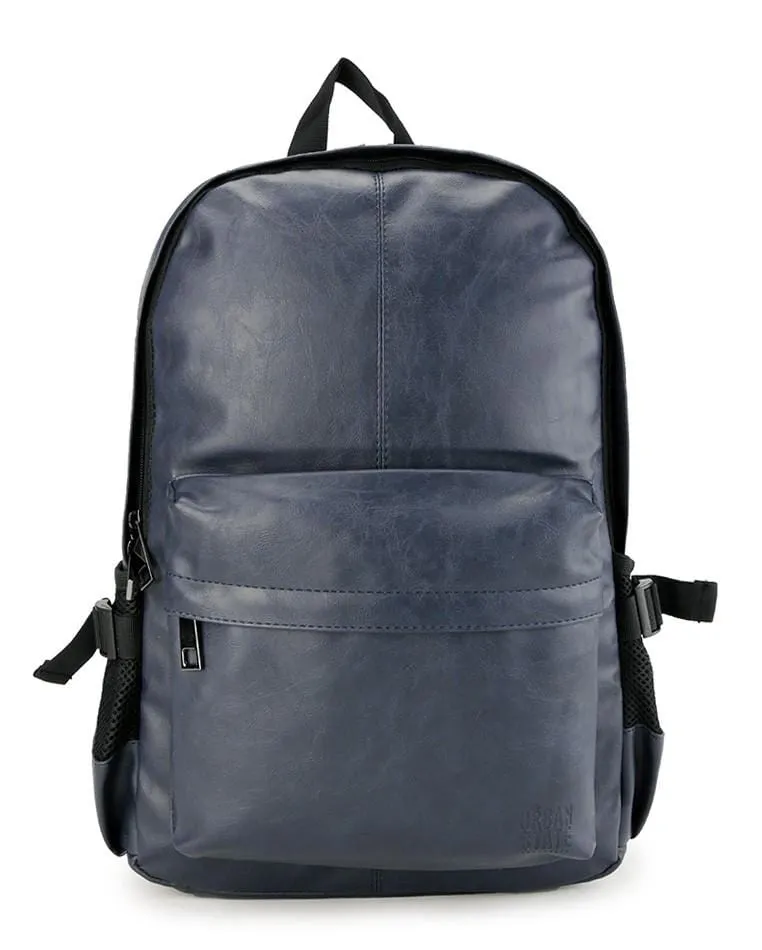 Distressed Leather Mesh Backpack - Navy