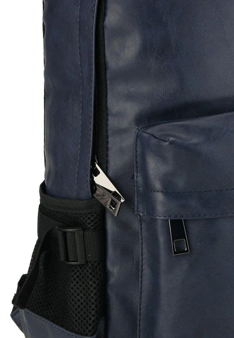 Distressed Leather Mesh Backpack - Navy