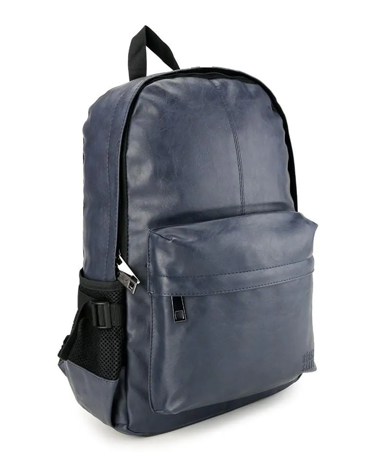 Distressed Leather Mesh Backpack - Navy