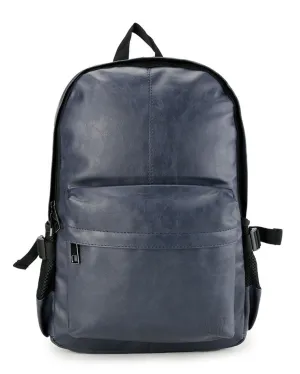 Distressed Leather Mesh Backpack - Navy