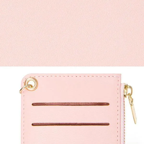 elvesmall Women Faux Leather Card Holder Small Coin Bag Purse Key Chain