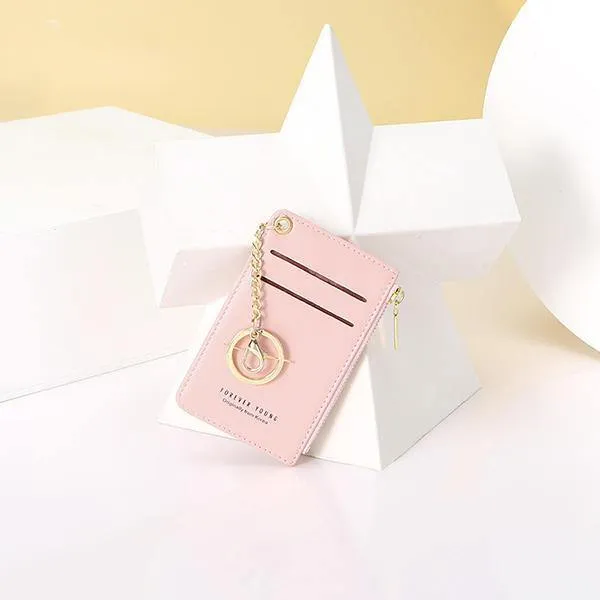elvesmall Women Faux Leather Card Holder Small Coin Bag Purse Key Chain