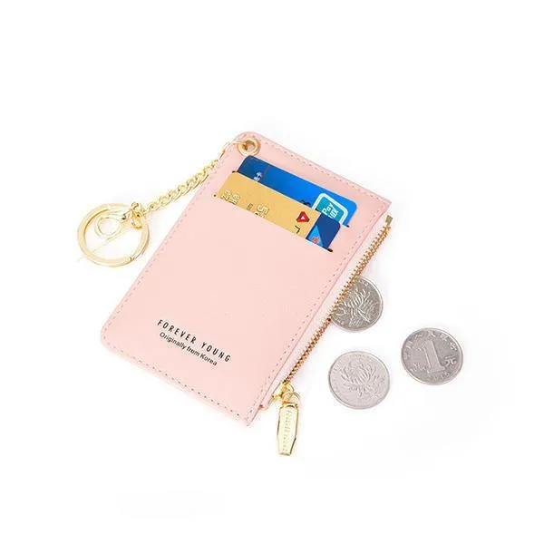 elvesmall Women Faux Leather Card Holder Small Coin Bag Purse Key Chain