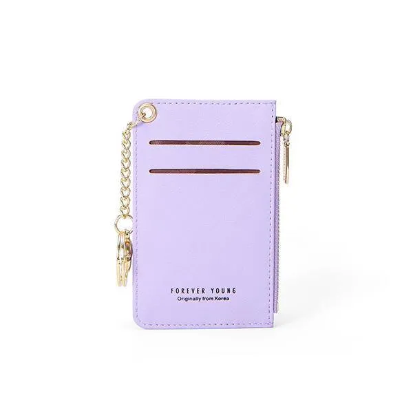 elvesmall Women Faux Leather Card Holder Small Coin Bag Purse Key Chain