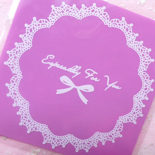 Especially For You Gift Bags w/ Doily & Ribbon Pattern (20 pcs / Purple) Self Adhesive Resealable Plastic Bags (9.9cm x 10cm) GB070