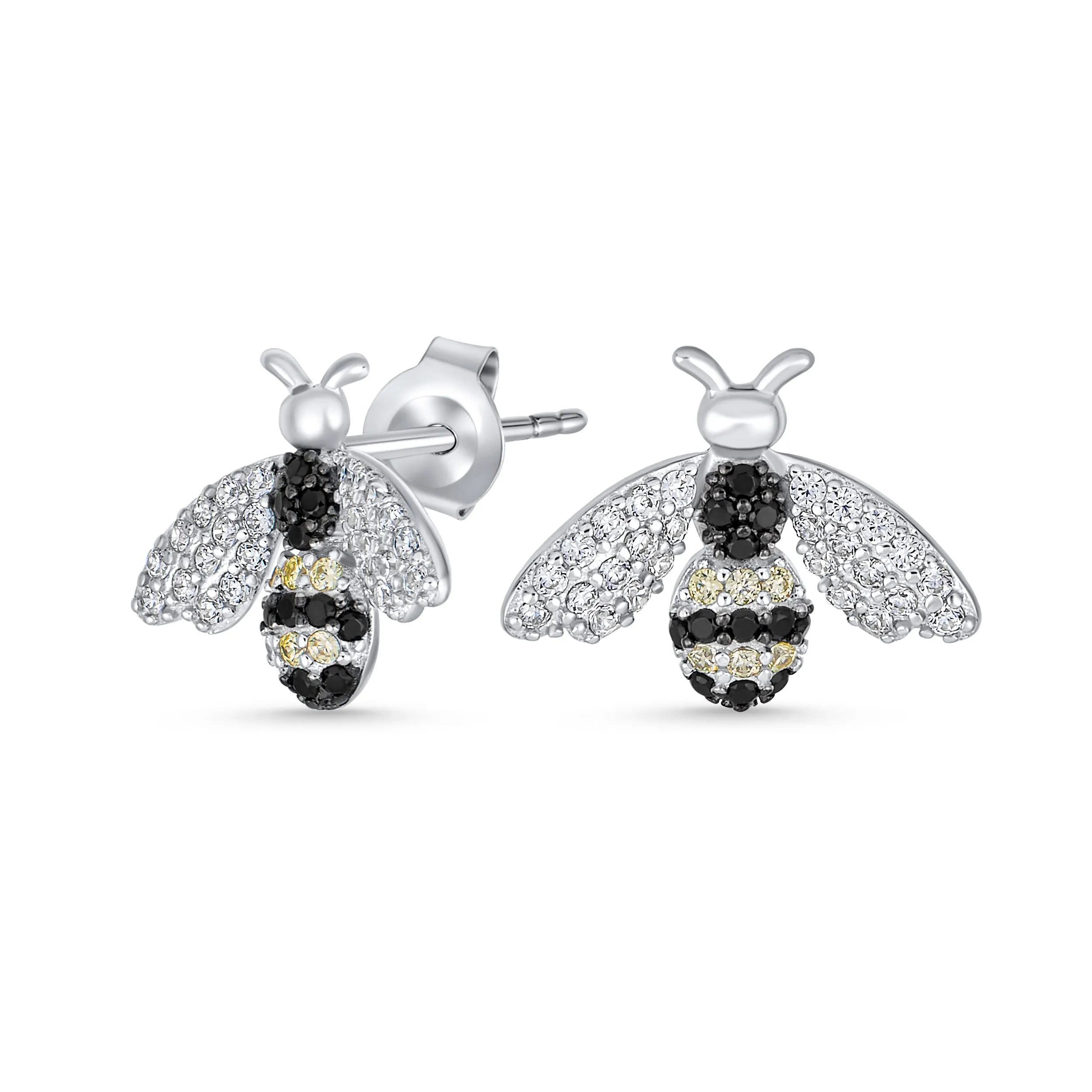 Estate Vintage Art Deco Queen Bumble Bee Stud Earrings in Sterling Silver