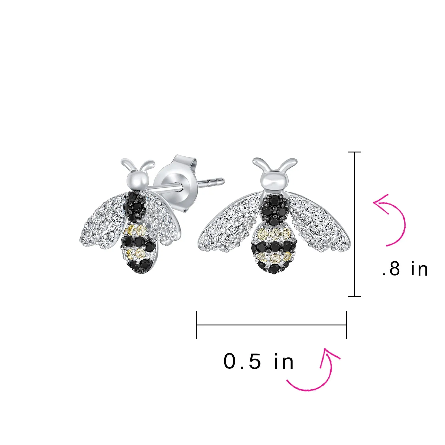 Estate Vintage Art Deco Queen Bumble Bee Stud Earrings in Sterling Silver