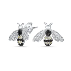 Estate Vintage Art Deco Queen Bumble Bee Stud Earrings in Sterling Silver