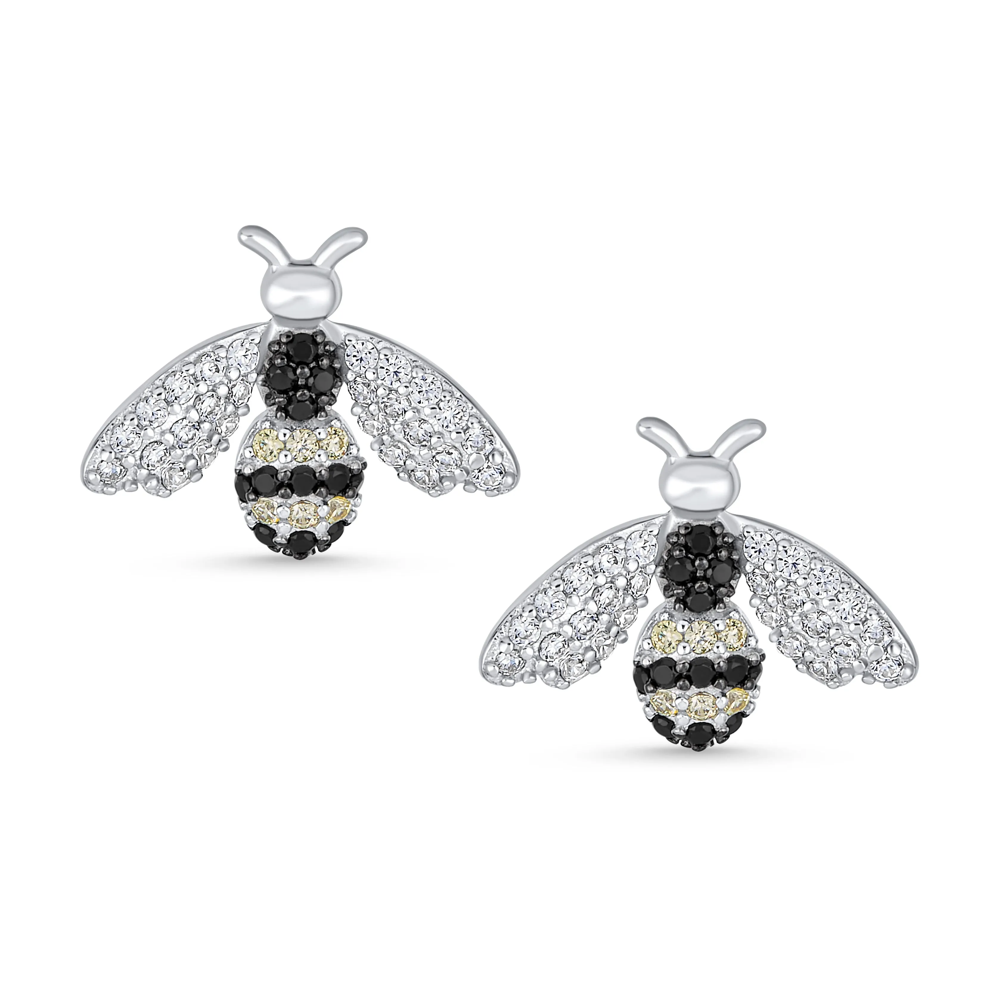 Estate Vintage Art Deco Queen Bumble Bee Stud Earrings in Sterling Silver